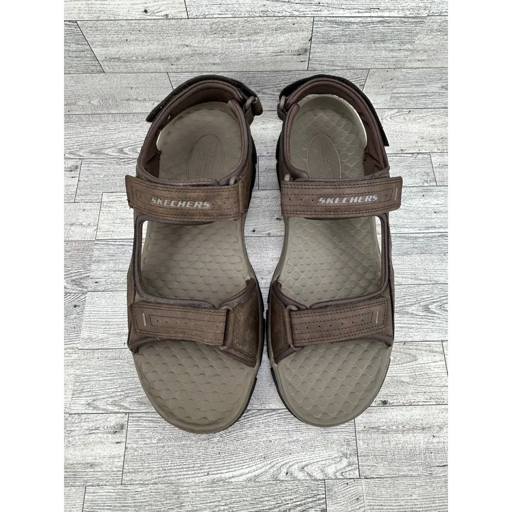 Skechers 204105 Men Chocolate Brown Luxe Foam Steady Grip Sport Sandals Size 13